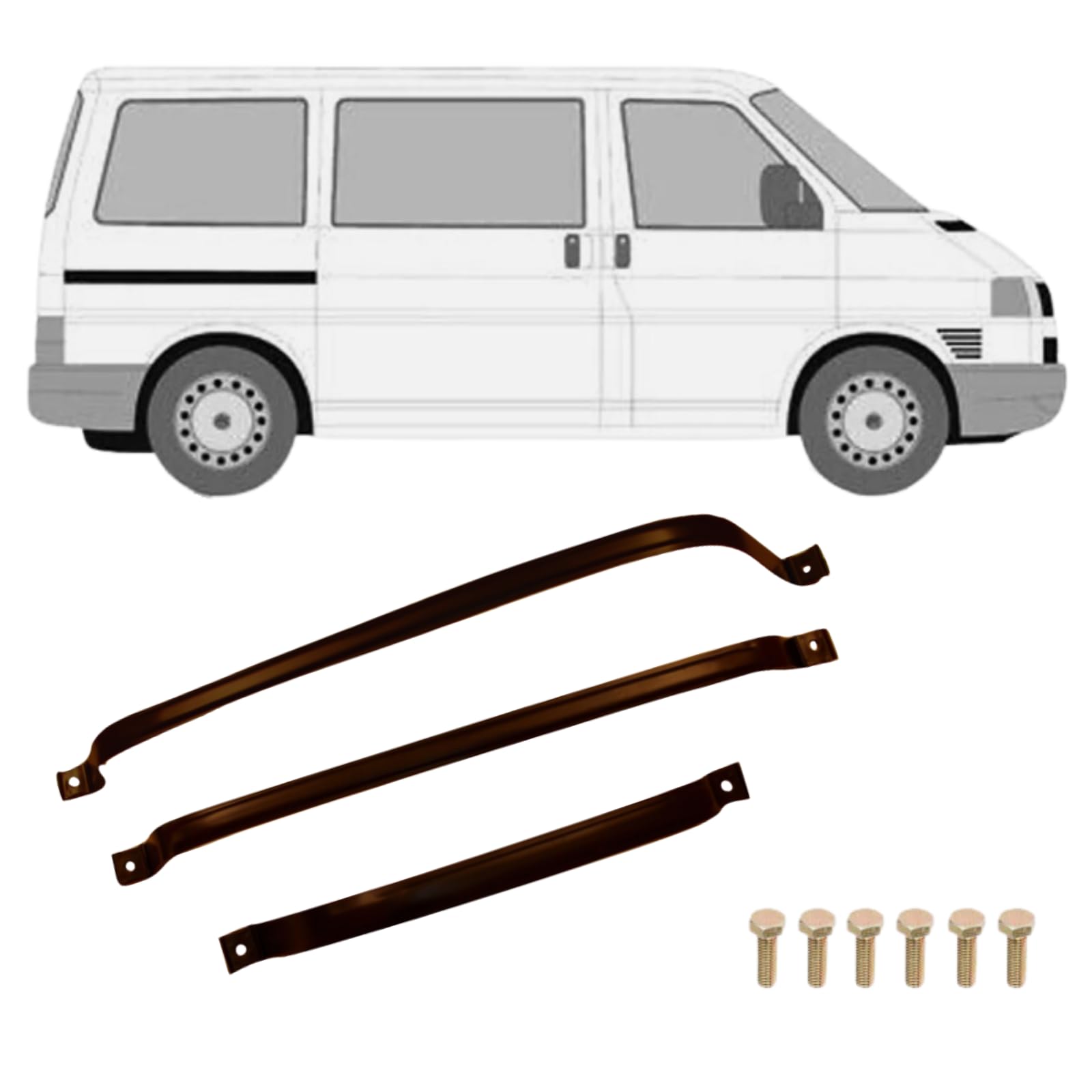 3x Tankband Kraftstofftankbänder hinten für VW Transporter T4 + Einbausatz Clips von All4you