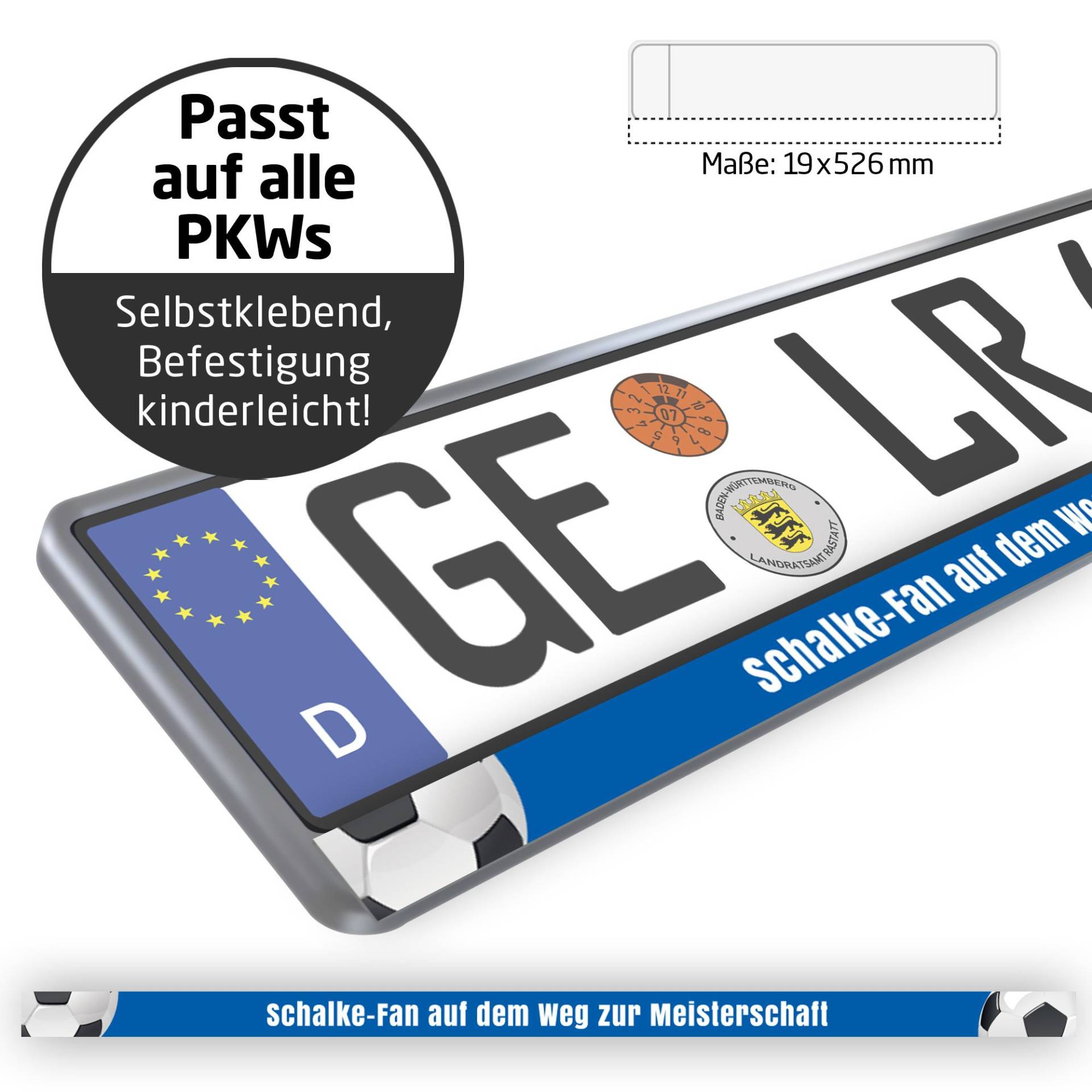 Schalke-Fan auf dem Weg zur Meisterschaft Design-Kennzeichenschild für Schalke -Fans | Premium-Nummernschild für Dein Auto | 2 STK. Passt auf alle Kennzeichenhalter von Alles für Schalke-Fans by Ligakakao.de