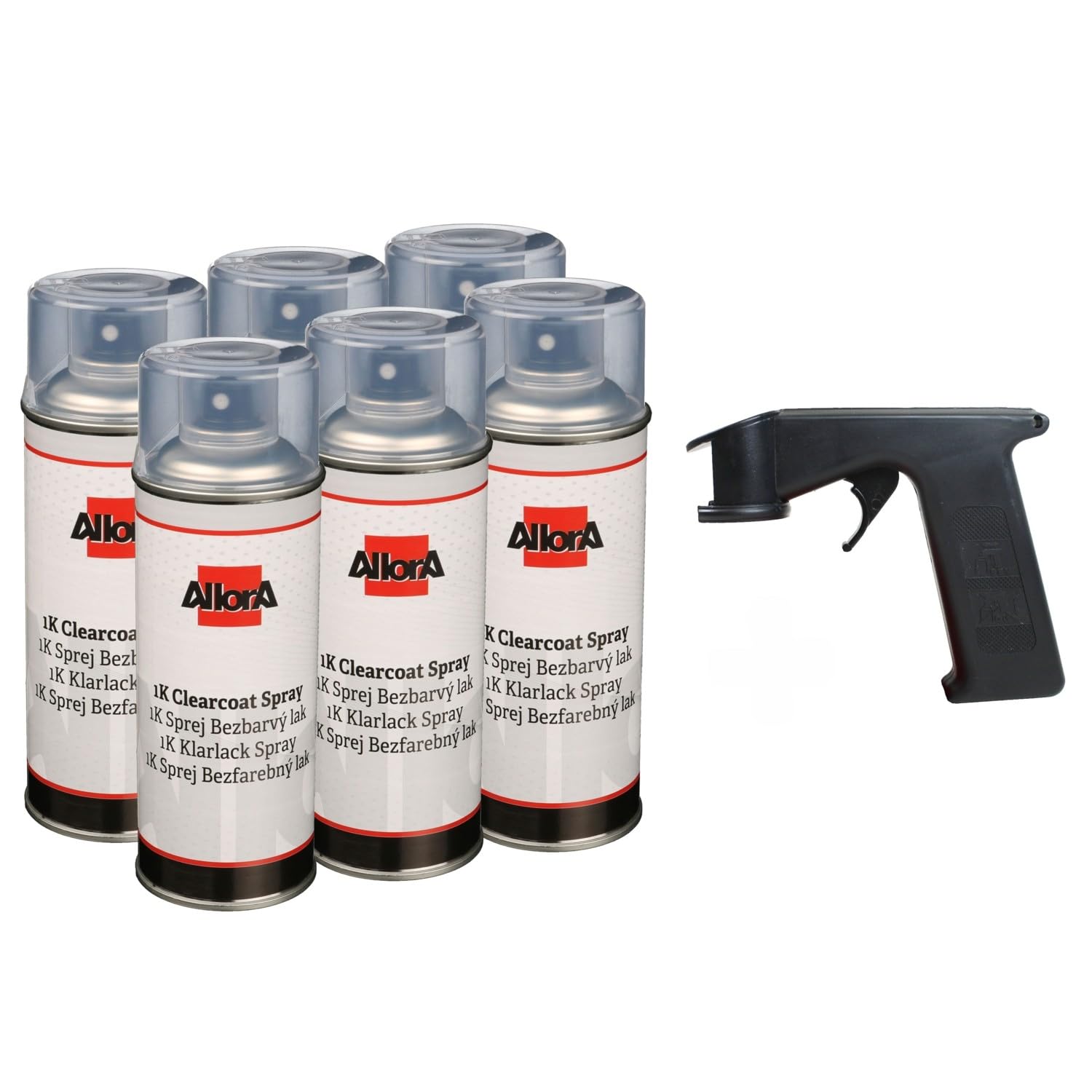 AllorA 6 x Profi 1K Klarlack in Spraydose 400ml Klarlackspray farblos + Spraydosenhandgriff von AllorA