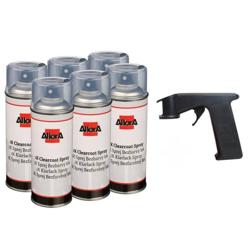 AllorA 6 x Profi 1K Klarlack in Spraydose 400ml Klarlackspray farblos + Spraydosenhandgriff von AllorA