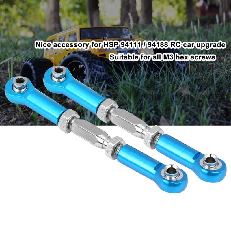 Alomejor Präzise CNC Bearbeitete Servostangen Tragen Resistente Lenkverbindungs ​​-Upgrade für RC -Auto, Bequemes Entfernen, Silber, 2 Stangen (Blue) von Alomejor