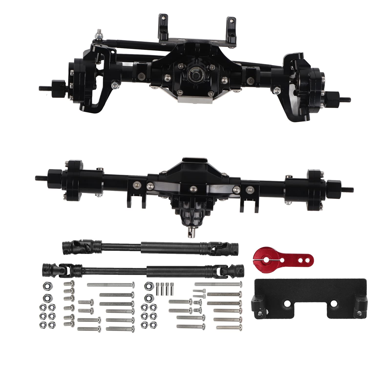 Aluminiumlegierungsgehäuse, Stahlgetriebe-Antriebswelle, Langlebige Vorder- und Hinterachse, Sicherere RC-Crawler-Car-Upgrade-Teile (BLACK) von Alomejor