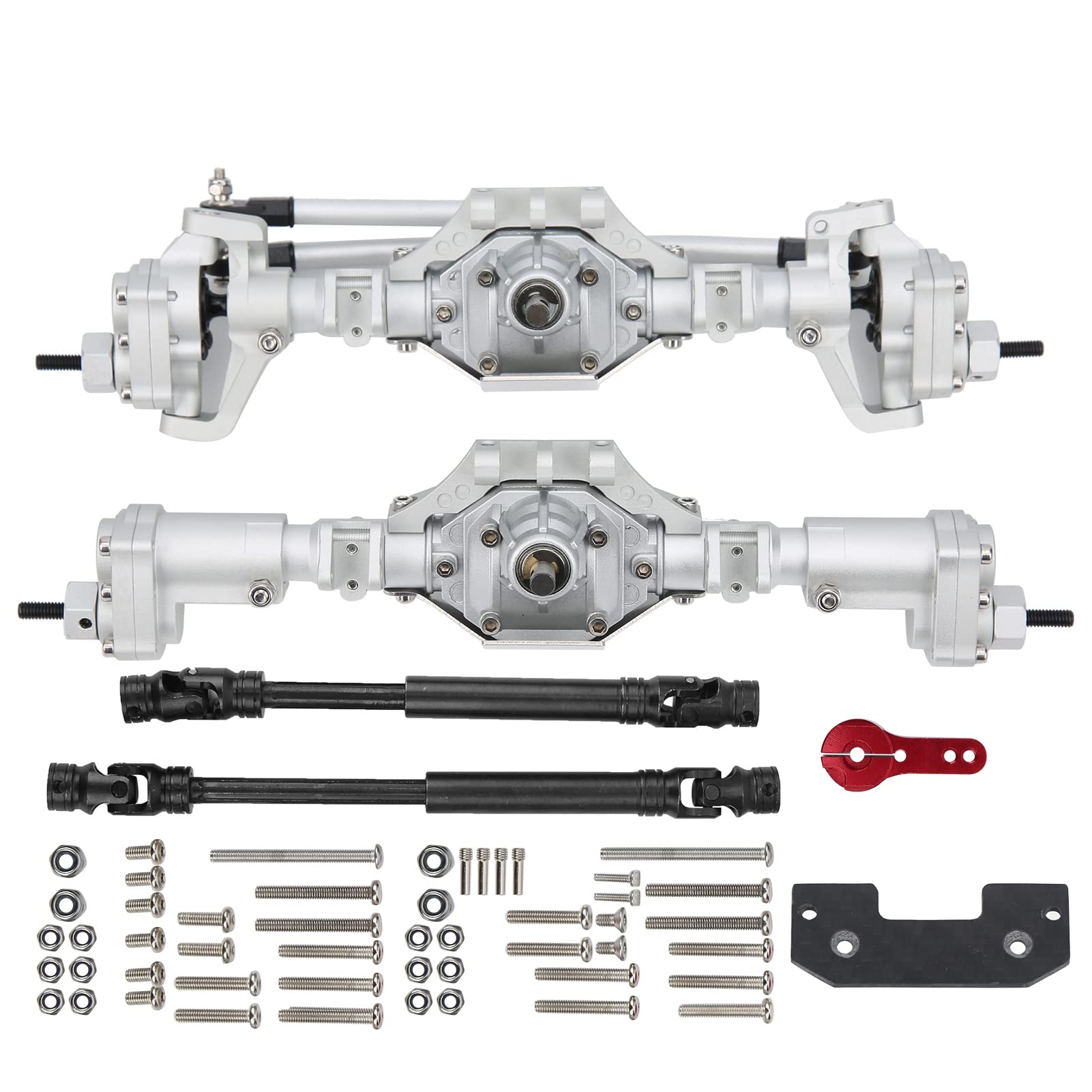 Aluminiumlegierungsgehäuse, Stahlgetriebe-Antriebswelle, Langlebige Vorder- und Hinterachse, Sicherere RC-Crawler-Car-Upgrade-Teile (SILVER) von Alomejor