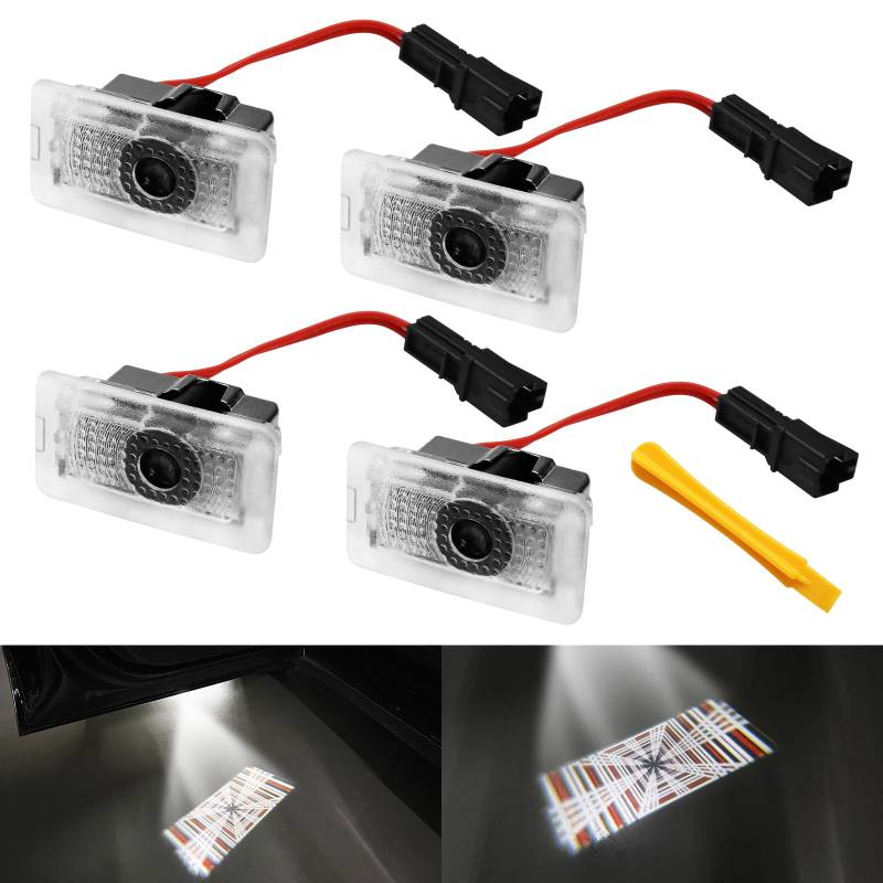 4 PCS Tesla Door Plaid Projektolicht Willkommenslicht Einstiegsbeleuchtung für Tesla Model 3/Y/S/X Türbeleuchtung Autotür Licht Tesla Licht mit Werkzeug Tesla Zubehör Plug & Play von Alopee