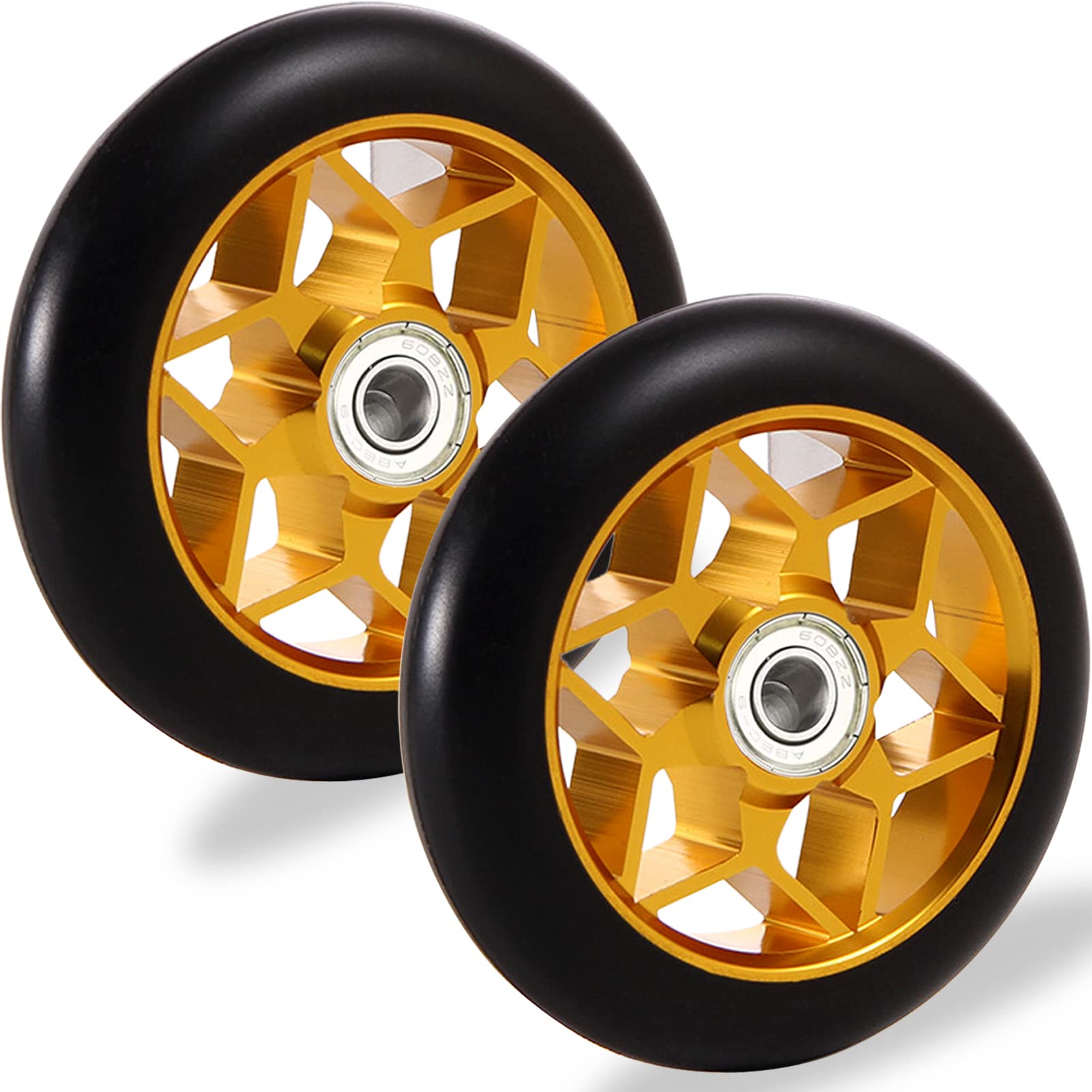 Stunt Roller Rollen 110mm, Scooter Reifen Ersatzräder mit ABEC-9 Professionelle Lager, für Pro Scooter Wheel 110, Kickscooter Roller Räder Set, für RazorApollo Cox Fuzion Freistil Roller (Gold) von Aloskart