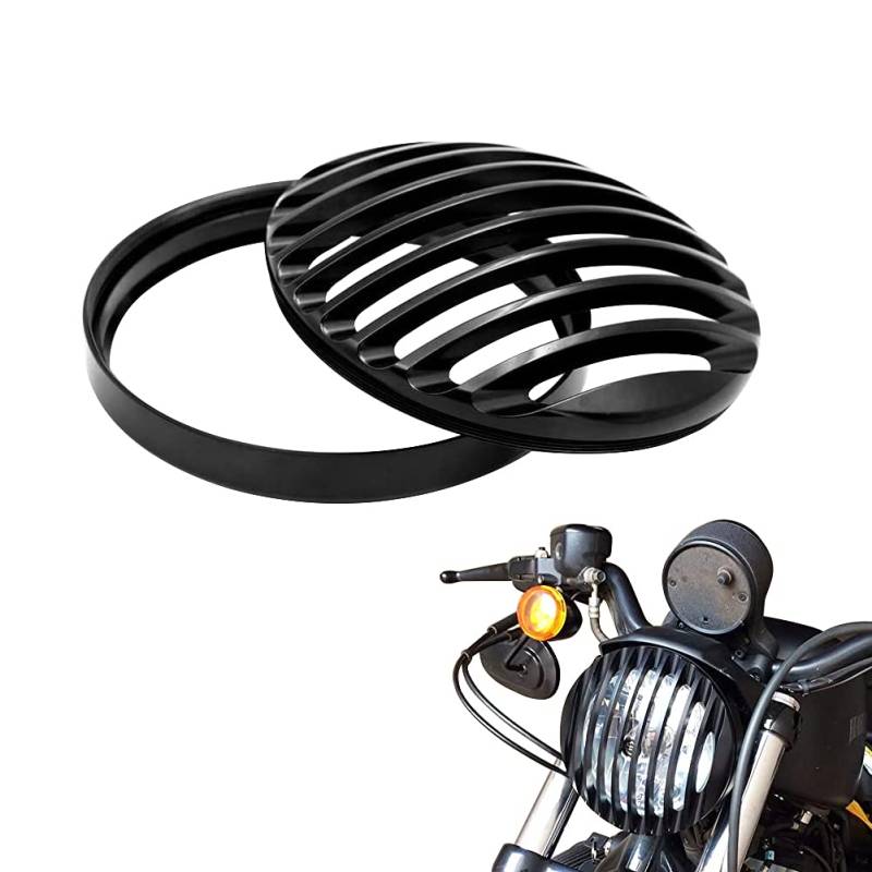 Alpha Rider Motorrad Scheinwerfergitter 5 3/4" Schwarz Aluminium Scheinwerfer Abdeckung, Motorrad Scheinwerfer Grill, Abdeckung Schutz Cover für Harley Sportster Roadster XL883 883 XL1200 von motofans