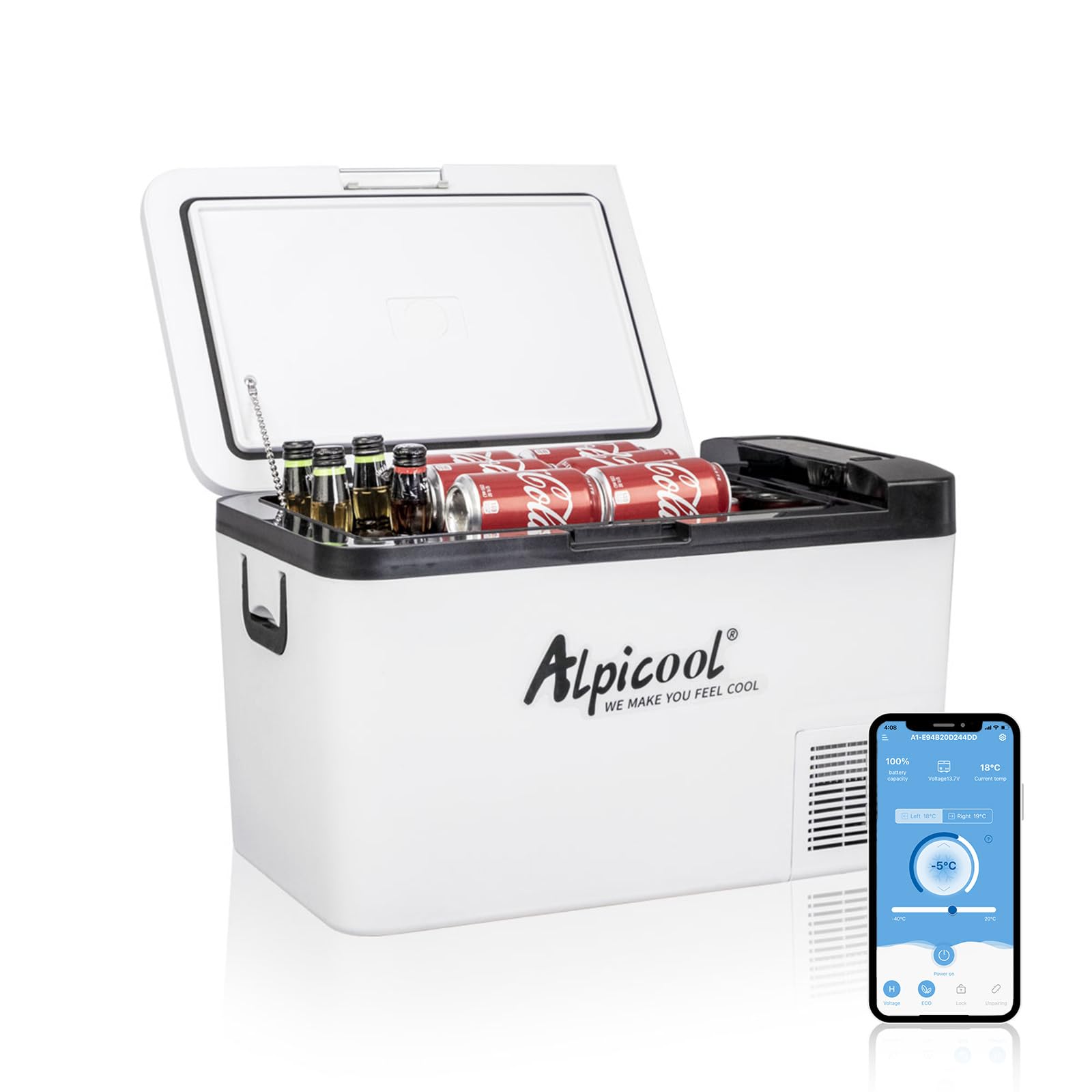 Alpicool K25 25 Liter Kühlbox Kühlschrank Gefrierbox Mini tragbare Elektrische Kühlbox 12/24V DC für Auto, Lkw, Boot und Steckdose mit USB-Anschluss, -20℃-20℃ von Alpicool