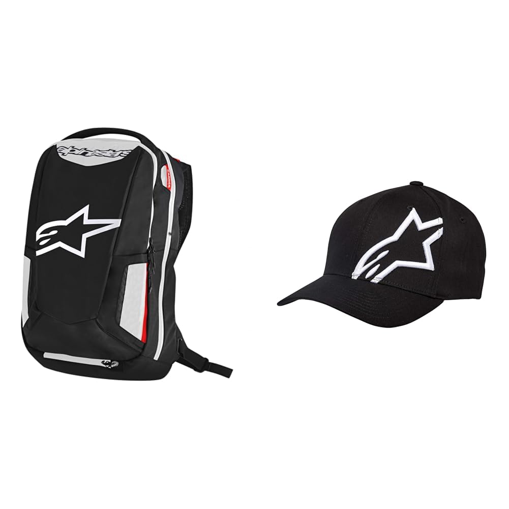 Alpinestars 2801-1259 Motorrad-Rucksack City Hunter Schuh für Unisex/Erwachsene, Schwarz/Weiß & Herren corp shift 2 flexfit Cap Hat/Beanie Corp Shift 2 Flexfit, Schwarz (Black/White), S/M von Alpinestars