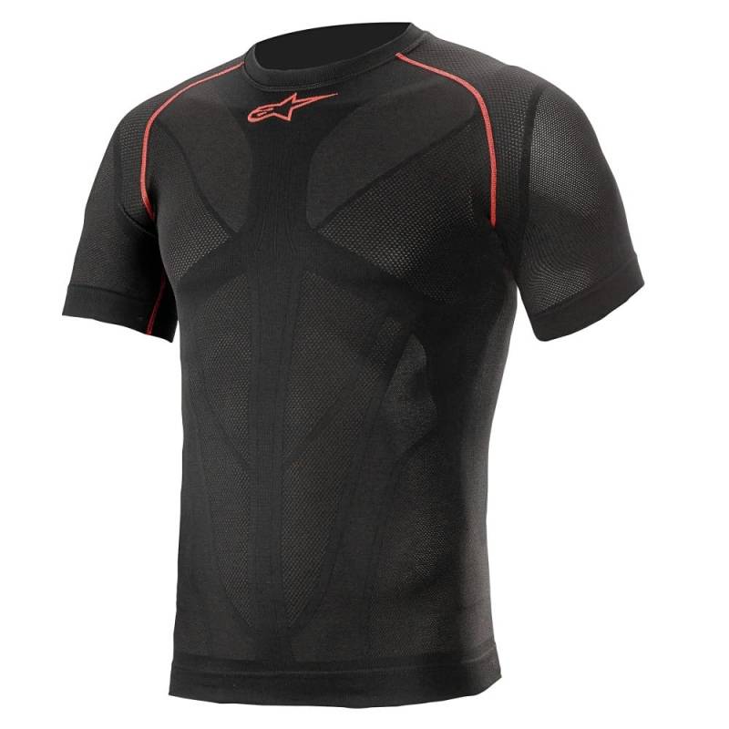 Alpinestars Ride Tech V2 Top Short Sleeve Summer, Kompressionsshirt Herren, Kurzarm Funktionsshirt, Sportshirt Atmungsaktiv, Funktionsunterwäsche, Unterwäsche, Motorradwäsche, Schwarz/Rot, M-L von Alpinestars