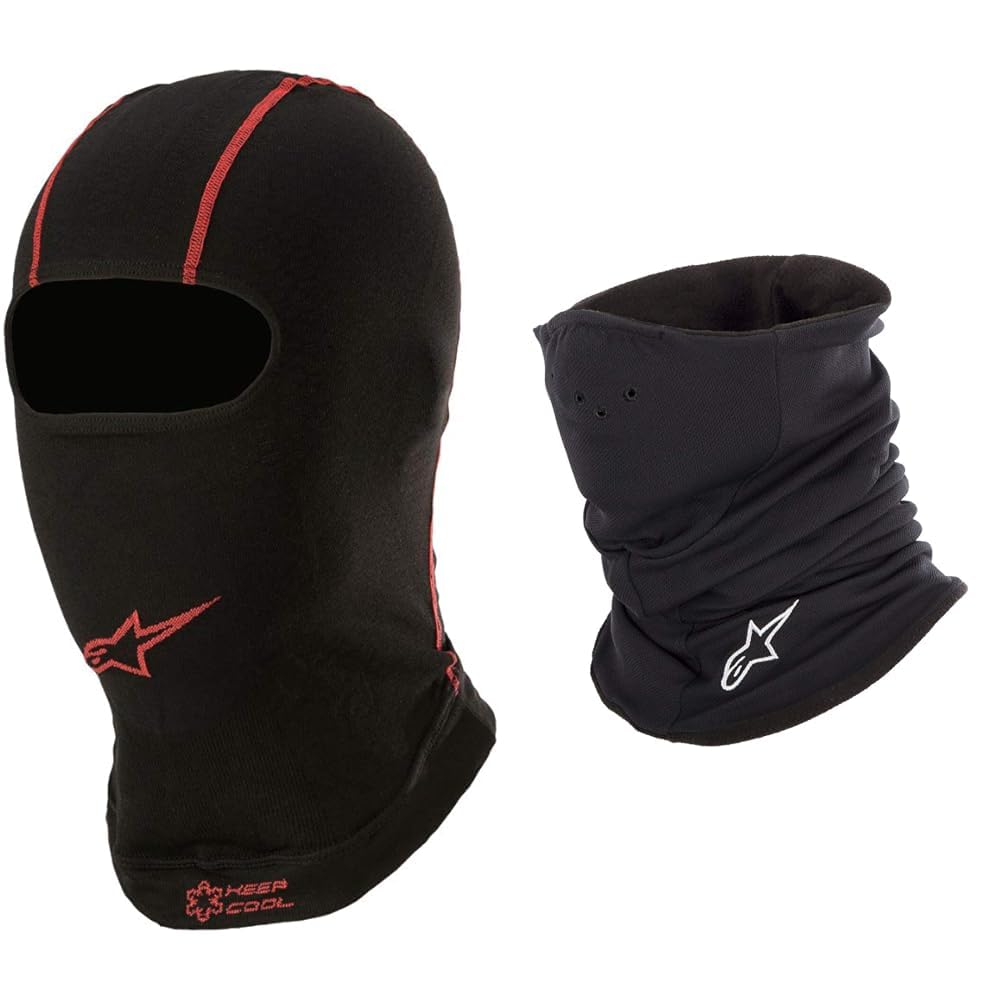 Alpinestars KX V2 Sturmhaube, Balaclava, Schwarz Rot & 4758514-10 Schwarz Halswärmer Tech Halswärmer von Alpinestars