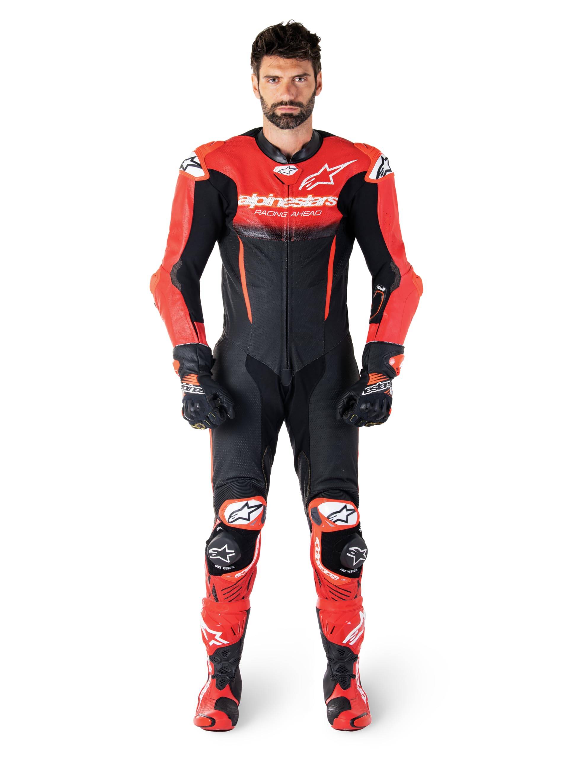 Alpinestars Lederkombi GP-R7 V4 Tech Air-kompatibel 1PC Einteiler Racing Anzug, BLACK MID RED, 48 von Alpinestars