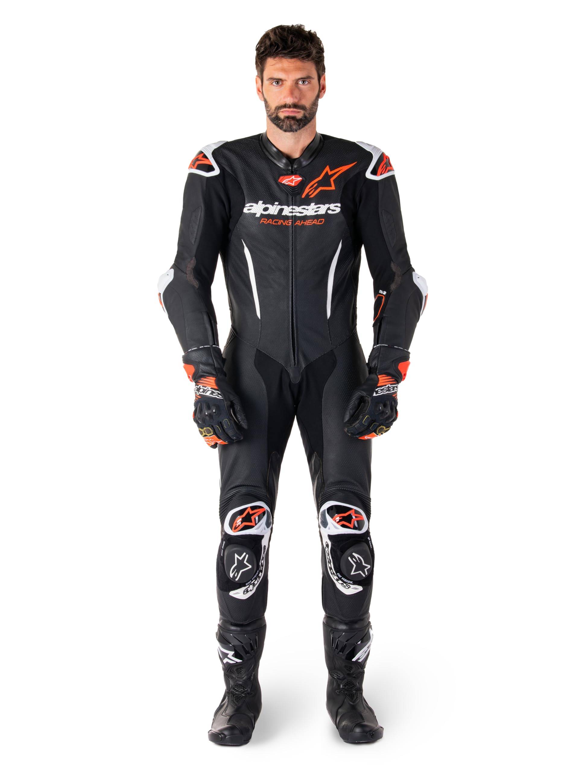 Alpinestars Lederkombi GP-R7 V4 Tech Air-kompatibel 1PC Einteiler Racing Anzug, BLACK WHITE RED FLUO, 48 von Alpinestars