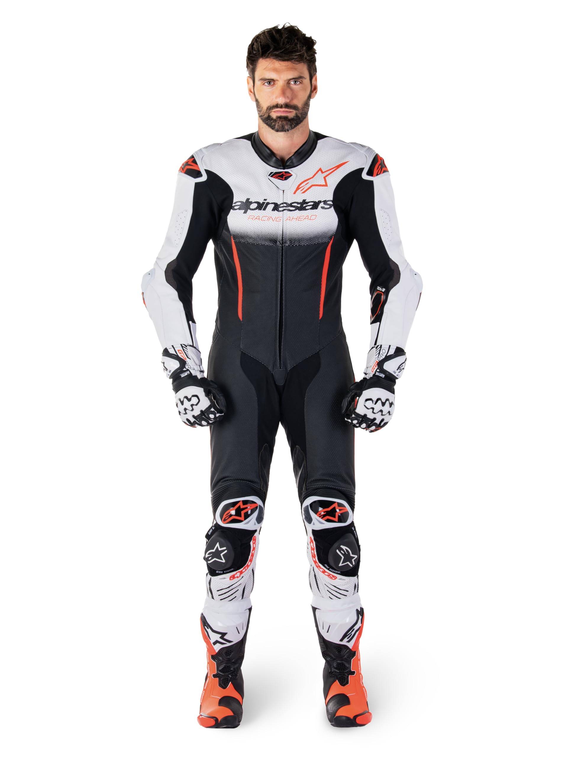 Alpinestars Lederkombi GP-R7 V4 Tech Air-kompatibel 1PC Einteiler Racing Anzug, WHITE BLACK RED FLUO, 52 von Alpinestars