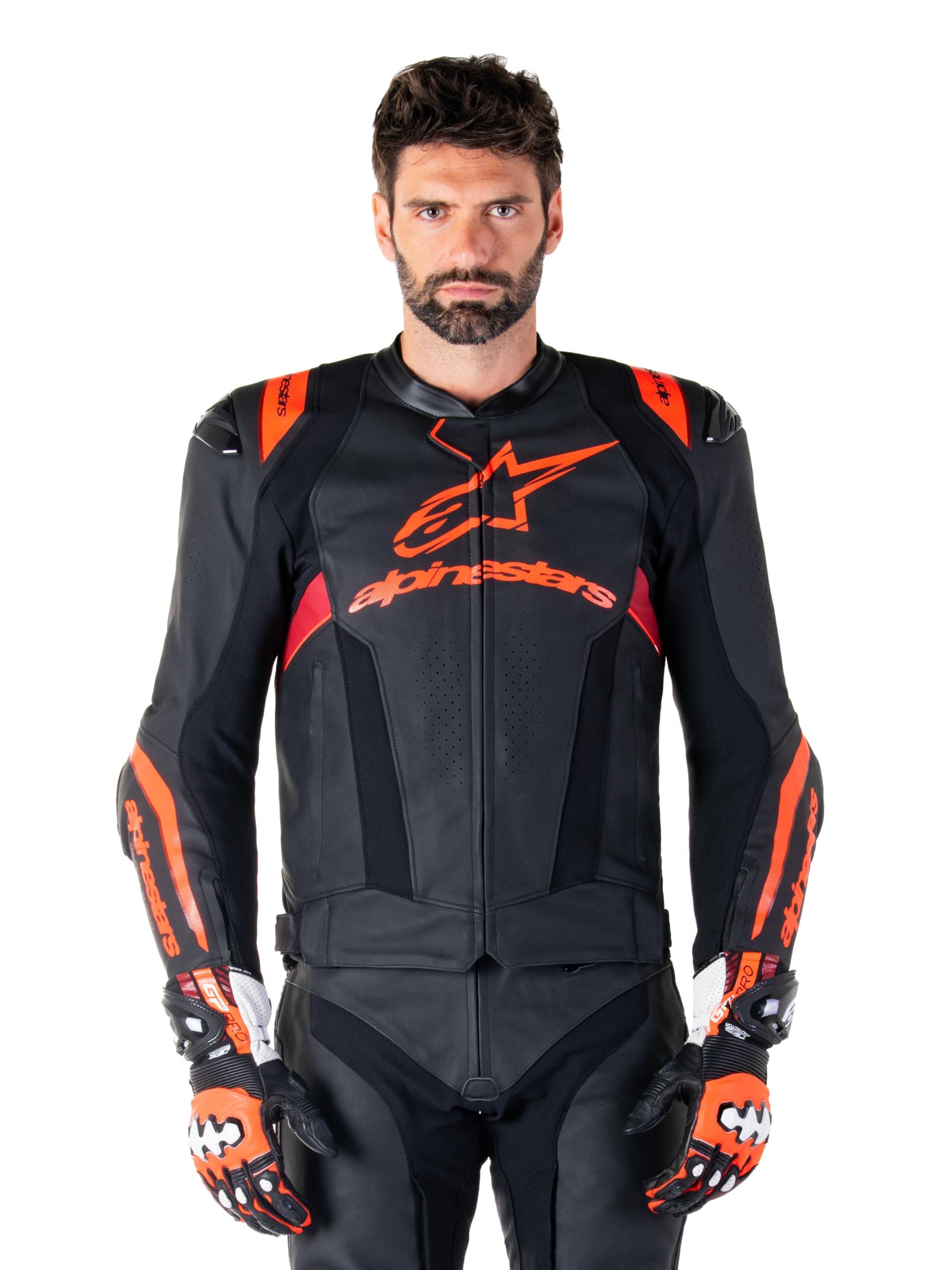 Alpinestars Missile Ignition V3 Black Red Fluo Dark Red Motorrad Lederjacke, 54 von Alpinestars