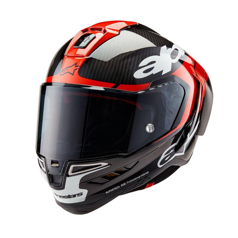 Alpinestars Race Helm Supertech R10 Element Motorradhelm Integralhelm Carbonhelm, BLACK CARBON BRIGHT RED WHITE, L von Alpinestars