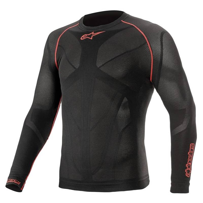 Alpinestars Ride Tech V2 Top Long Sleeve Summer, Kompressionsshirt Herren, Langarm Funktionsshirt, Schwarz/Rot, XL-XXL von Alpinestars