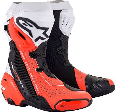 Alpinestars Supertech R Vented, Stiefel perforiert - Schwarz/Weiß/Neon-Rot - 41 EU von Alpinestars