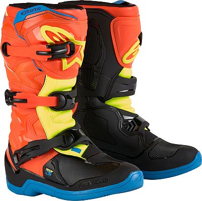 Alpinestars Tech 3S, Stiefel Jugend - Neon-Orange/Neon-Gelb/Schwarz/Blau - 5 US von Alpinestars