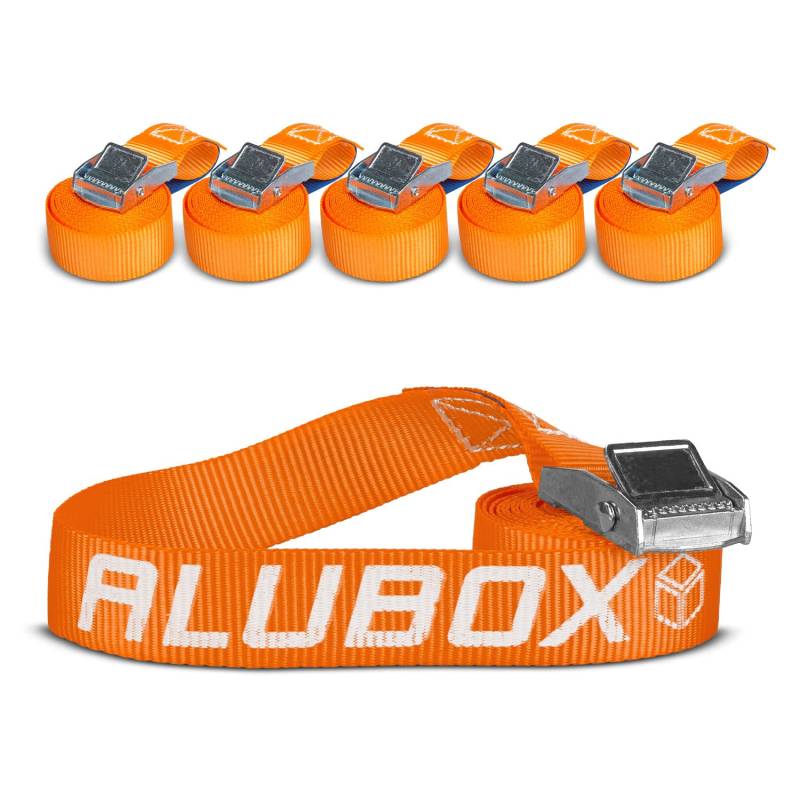 Alubox Spanngurt mit Klemmschloss 25mm breit orange Belastbarkeit 250kg Zurrgurt - Länge 2,5m - 6 Stück von Alubox