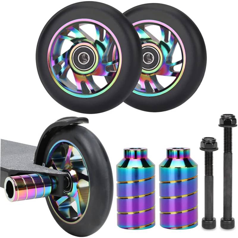 100mm Scooter Rollen - 2 Stück 100mm Scooter Ersatzräder räder mit ABEC-9 Lager - Aluminium 88A stunt scooter Rollen Wheels für Apollo Albott Fuzion von Aluscota