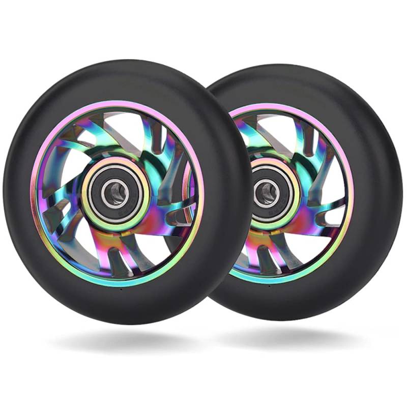 100mm Scooter Rollen - 2 Stück 100mm Scooter Ersatzräder räder mit ABEC-9 Lager - Aluminium 88A stunt scooter Rollen Wheels für Apollo Albott Fuzion von Aluscota