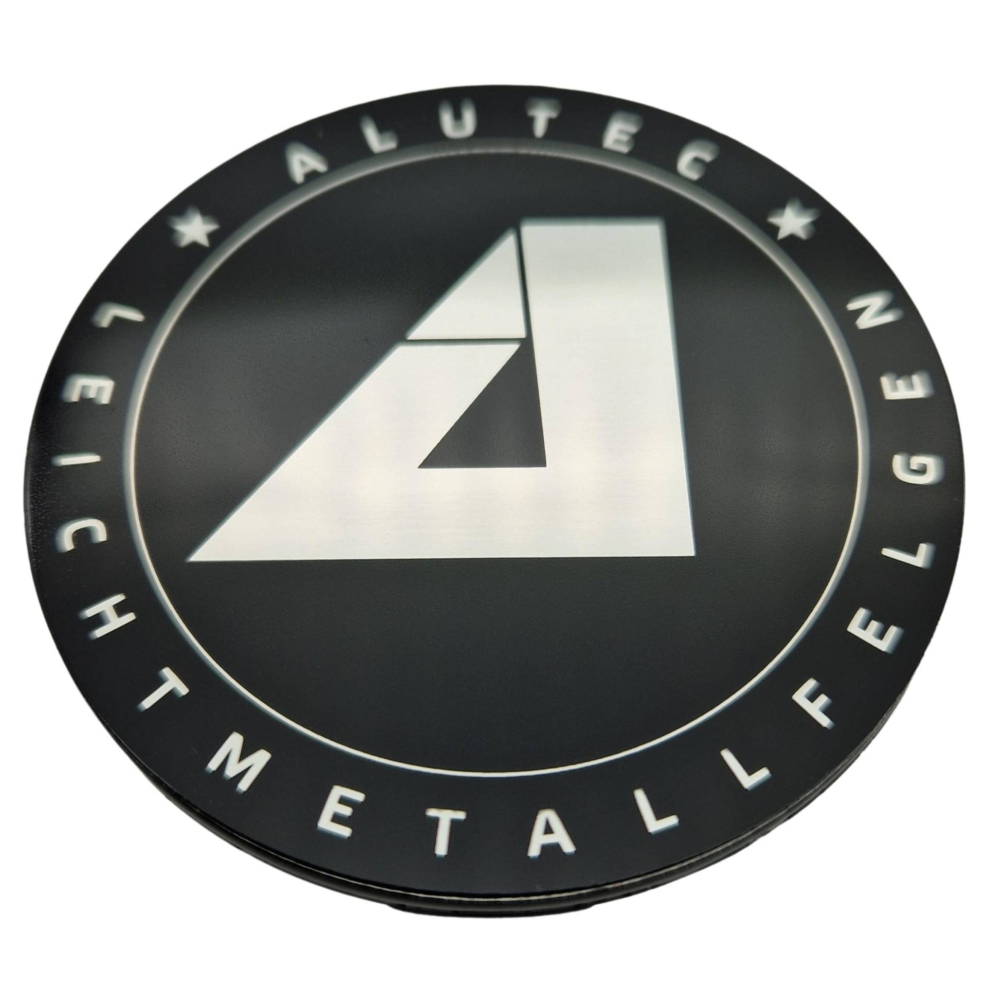 1X Alutec Nabendeckel 61mm Schwarz Glanz (N62) Logo Silber - Original Felgendeckel/Nabenkappe/Hubcap von Alutec