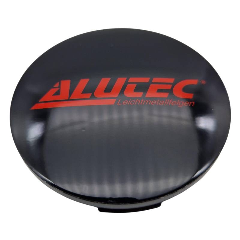 1X Alutec Nabendeckel 64mm Schwarz Glanz (N32) Logo Rot - Original Felgendeckel/Nabenkappe/Hubcap von Alutec