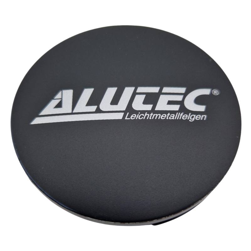 1X Alutec Nabendeckel 64mm Schwarz Matt (N32) Logo Silber - Original Felgendeckel/Nabenkappe/Hubcap von Alutec