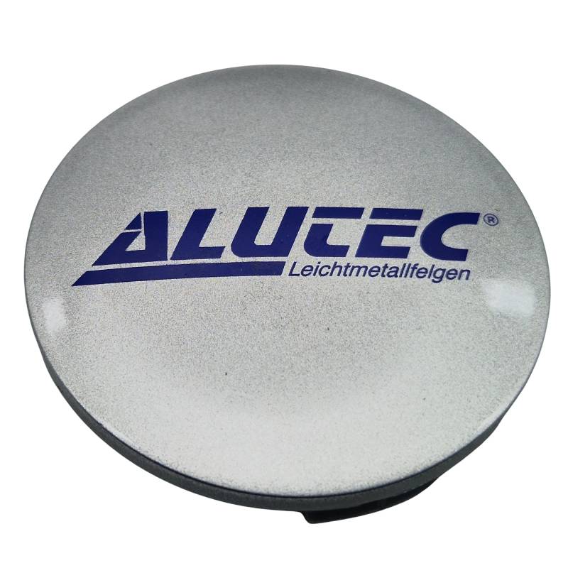 1X Alutec Nabendeckel 64mm Silber (N32) Logo Blau - Original Felgendeckel/Nabenkappe/Hubcap von Alutec