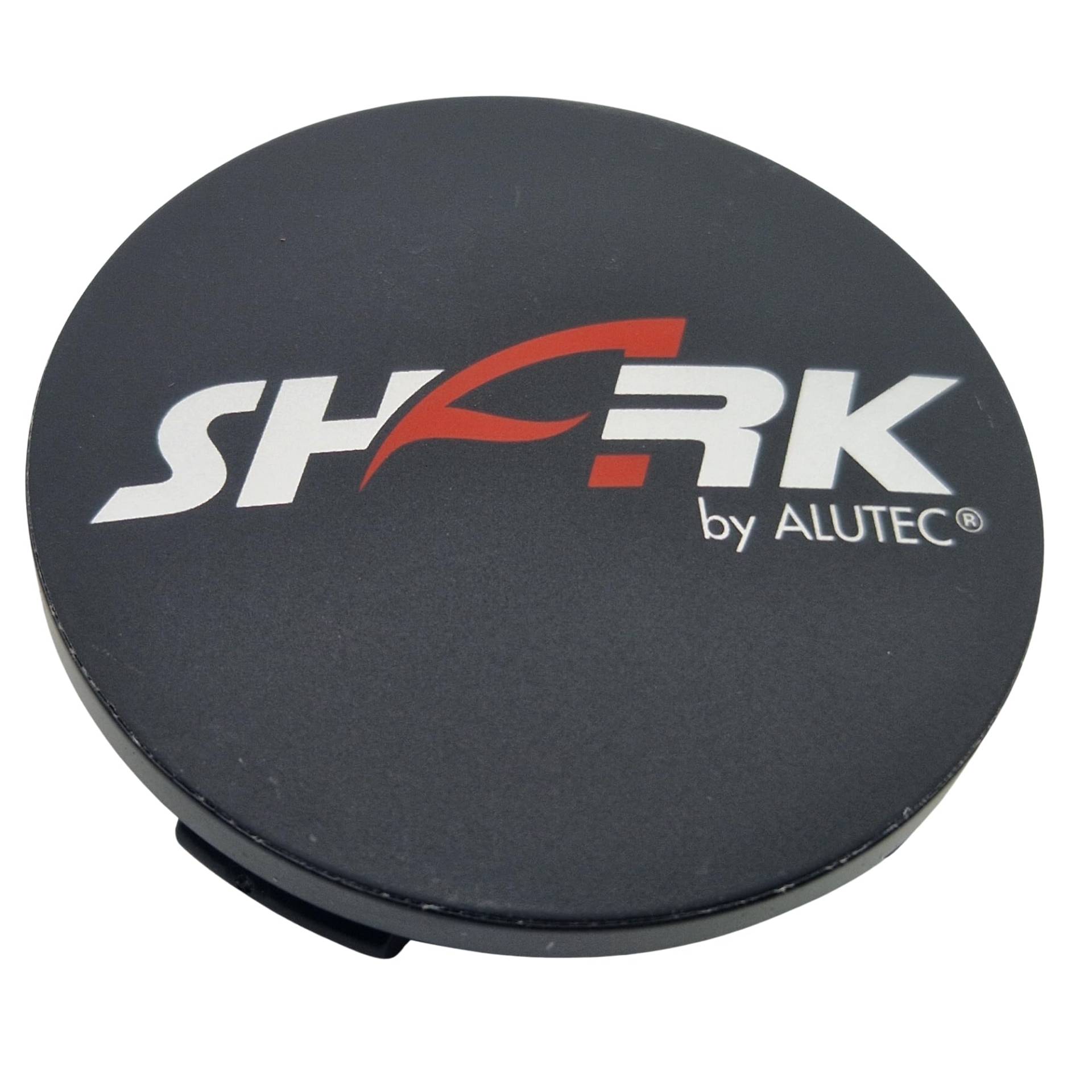 1X Alutec Shark Nabendeckel 60mm Schwarz (N23) Logo Silber/Rot - Original Felgendeckel/Nabenkappe/Hubcap von Alutec