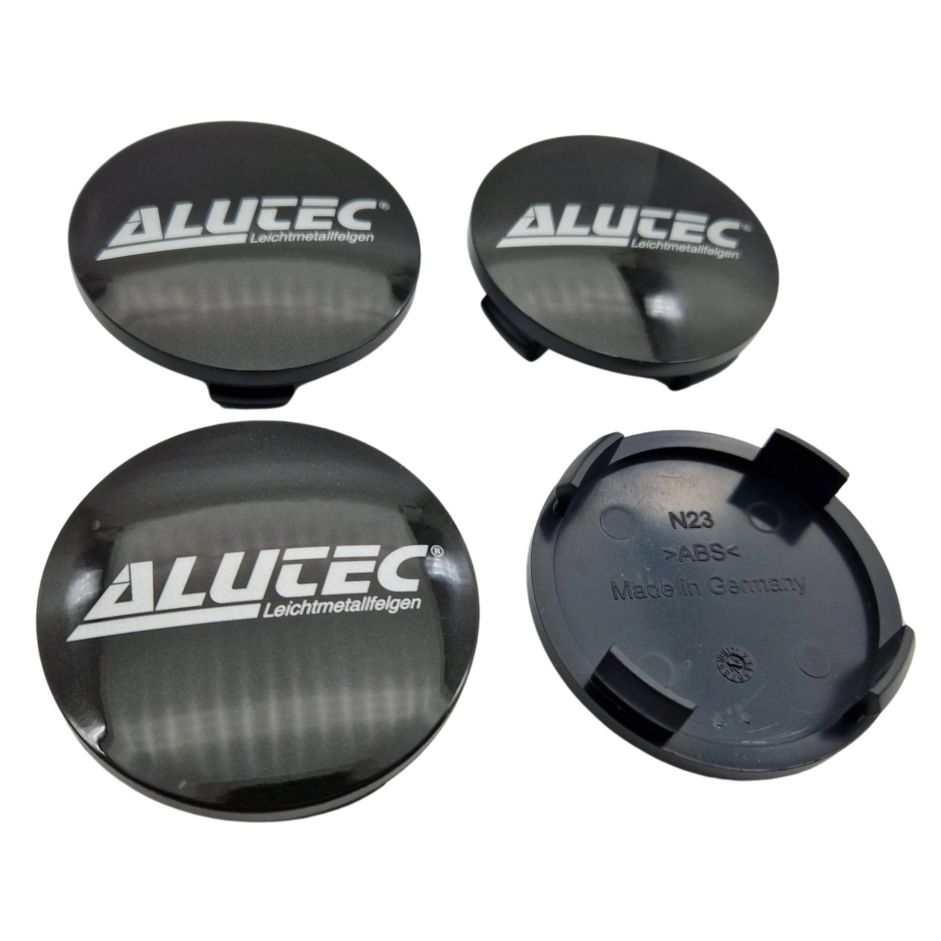 4X Alutec Nabendeckel 60mm Graphit (N23) Logo Silber - Original Felgendeckel/Nabenkappe/Hubcap von Alutec