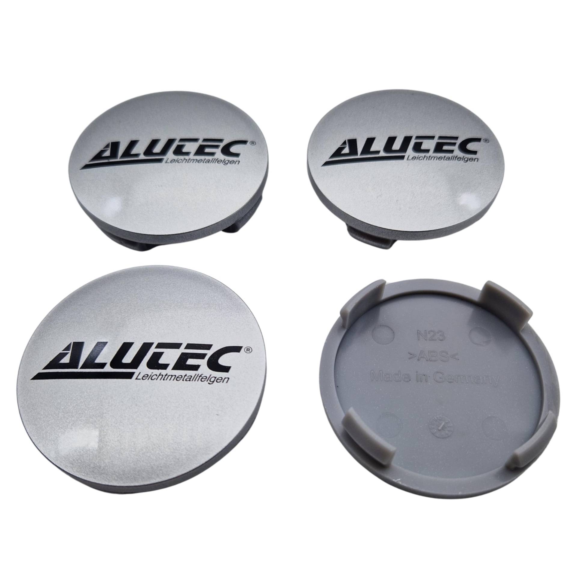 4X Alutec Nabendeckel 60mm Silber (N23) Logo Schwarz - Original Felgendeckel/Nabenkappe/Hubcap von Alutec