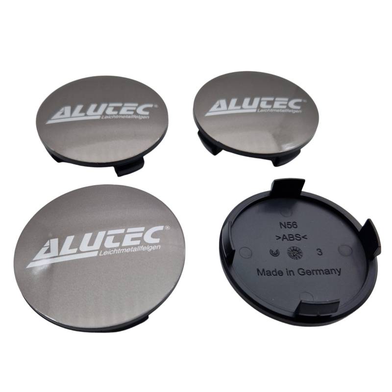 4X Alutec Nabendeckel 61mm Metal Grey (N56) Logo Silber - Original Felgendeckel/Nabenkappe/Hubcap von Alutec