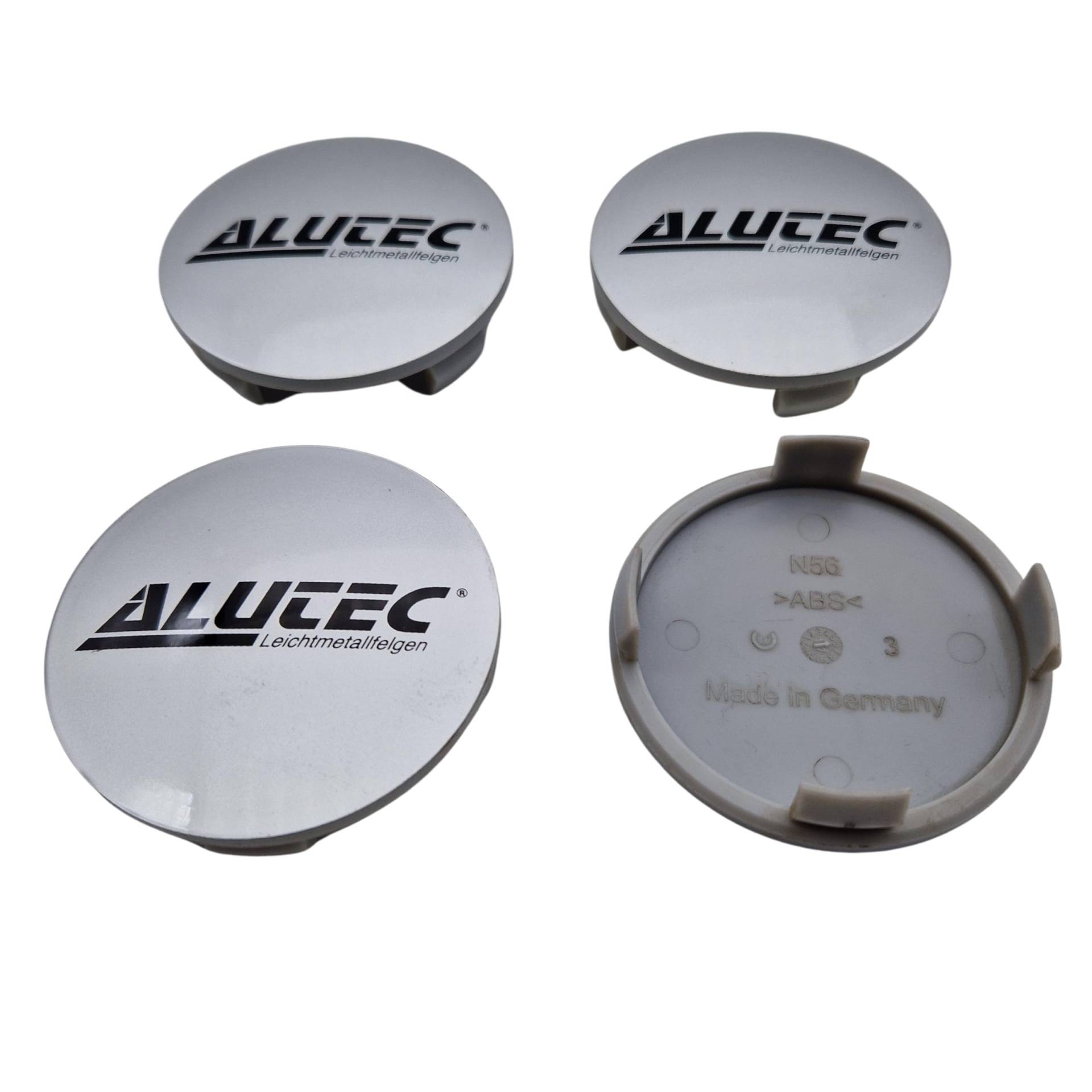 4X Alutec Nabendeckel 61mm Silber (N56) Logo Schwarz - Original Felgendeckel/Nabenkappe/Hubcap von Alutec