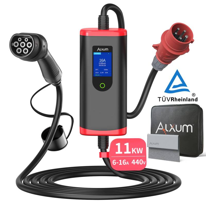 Alxum Ladekabel CEE 16A auf Typ 2 -Ladekabel Typ 2 11kw 3-Phasig mit Einstellbarer Ladeleistung, EV Ladegerät Mobile Ladestation Wallbox für ID.3/4/5, Model Y, Model 3, e-up, e-tron und andere EV von Alxum