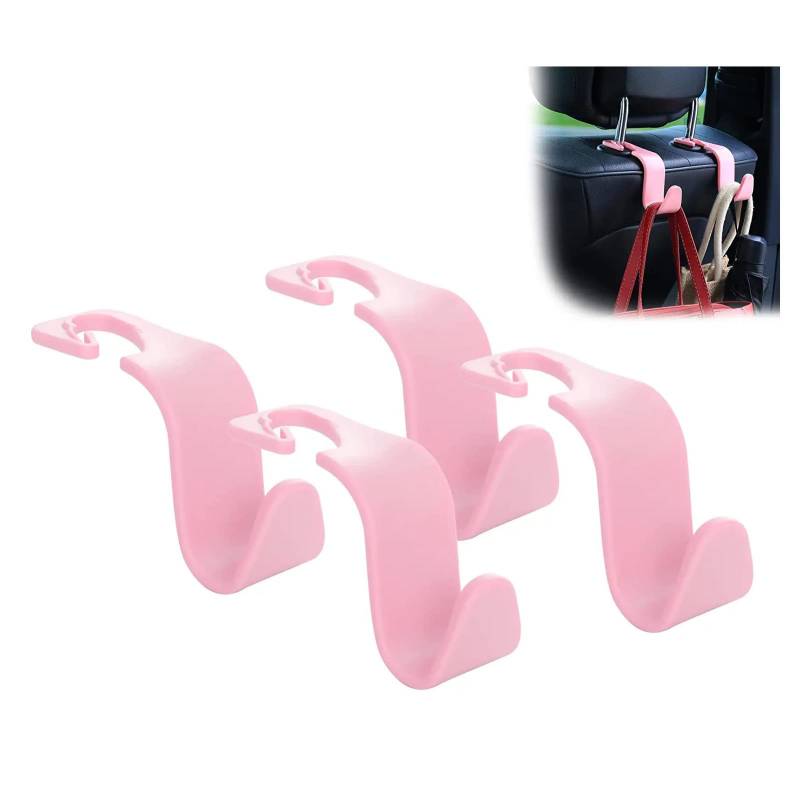 Alyphyly Autositz Kopfstütze Haken 4 Pack Hanger Storage Organizer Universal für Tasche Mantel Universal Fit Fahrzeug Auto Rosa mit Clip von Alyphyly