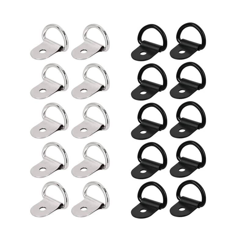 20pcs D Aufbauring ZurröSe D Ring Zurring Aufbauring Schwerlast Ringe Haken Augplatte Mit Ring FüR Ladungssicherung In Ladungssicherung InanhäNger,Pkw,Trucks,Kajak,Elektrowerkzeuge(Schwarz,Silber) von Amacoam