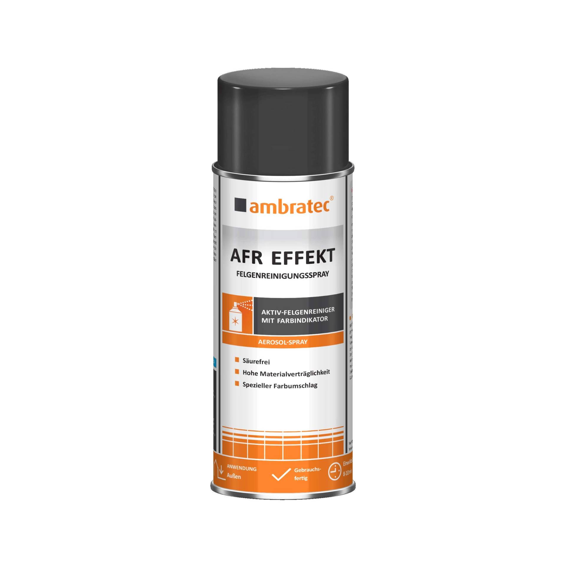 Ambratec AFR Effekt FELGENREINIGUNGSSPRAY Aerosol 400ml, Felgenreiniger, Bremsstaub, Chrom, Alufelge, Schmutz, Farbindikator, Auto, Motorrad, LKW von Ambratec