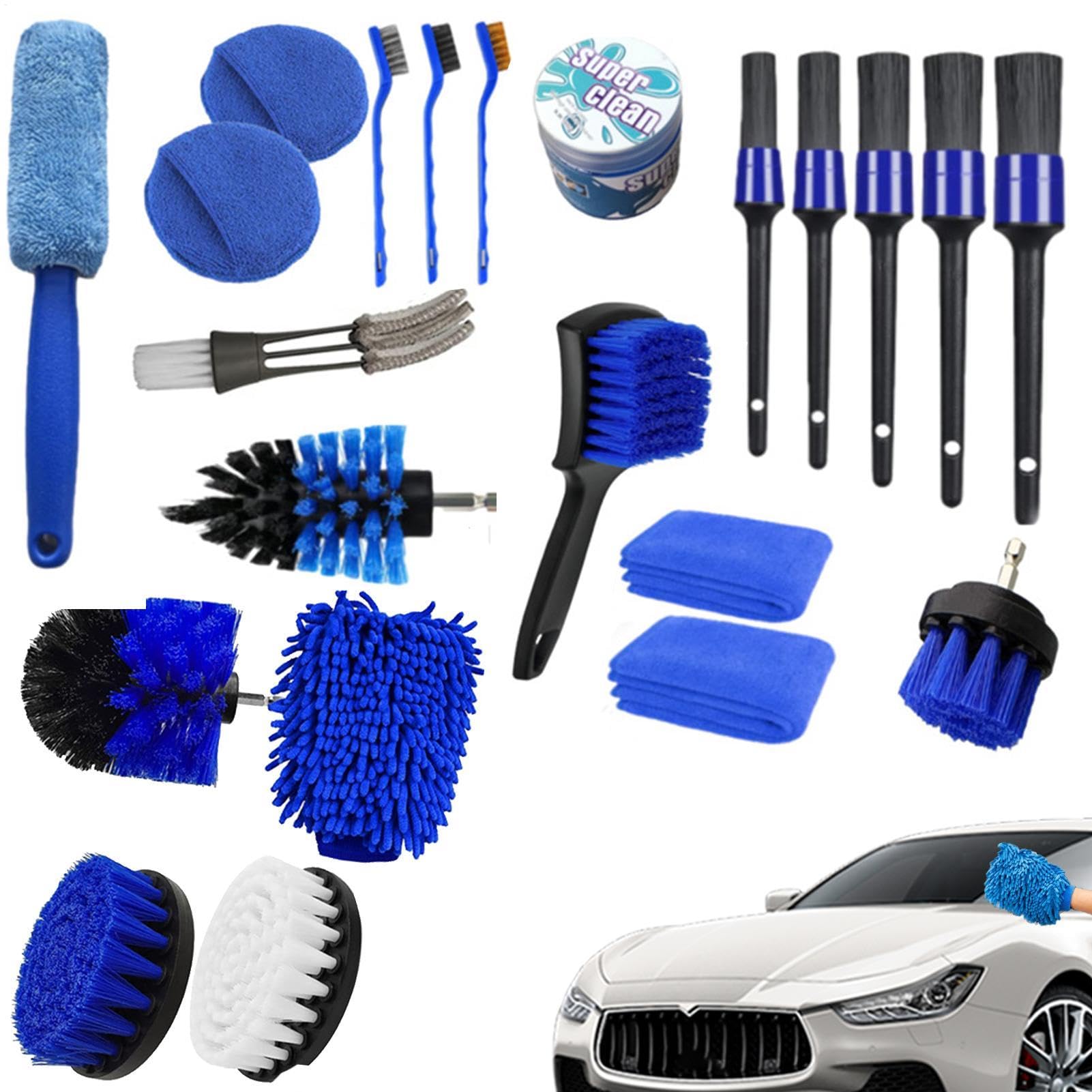 Amesor Autowäsche Reinigungsset, Auto -Detail -Bürstenset,Luftentlüftungsbürsten - Professionelles Automobilpflege -Kit für Rad, Auspuffrohr, Luftentlüftung, Ledersitz von Amesor