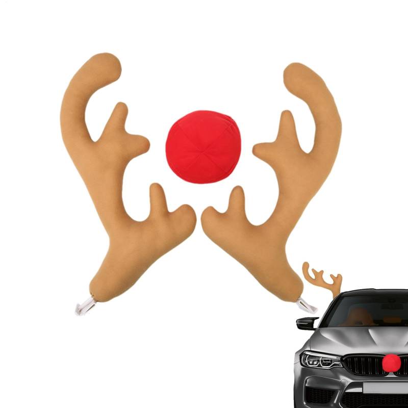 Geweih Deko Für Auto, Auto Deko Weihnachten, Weihnachts Auto Rentier Geweih Und Rote Nase Set, Auto Rentier Geweih Und Nasen Dekorations Set, Partyzubehör Für LKW, Autos, Fahrzeuge von Amesor