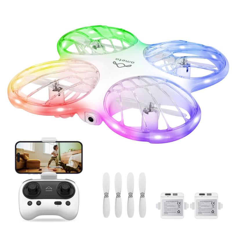 Ameta Morpho Drohne mit Kamera für Kinder, 1080P HD FPV Drone für Anfänger, RC Quadrocopter mit 32 RGB Licht/ 18 min Flugzeit/STEM-Module/Verloren Buzzer, Spielzeug Geschenke für Jungen Mädchen von Ameta