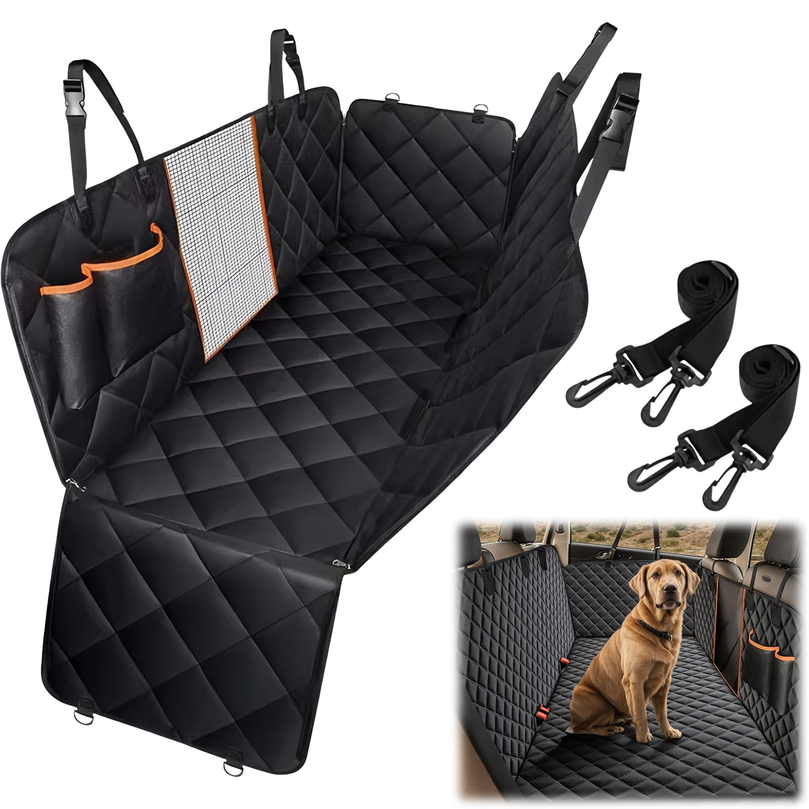 Amexo Hundedecke Auto Rückbank, Autoschutzdecke Hund Rücksitz mit Sichtfenster Wasserdicht Kratzfest Hunde Autositz Rückbank Universal Hunde Autodecke Rücksitz 137 x 147cm Schwarz von Amexo