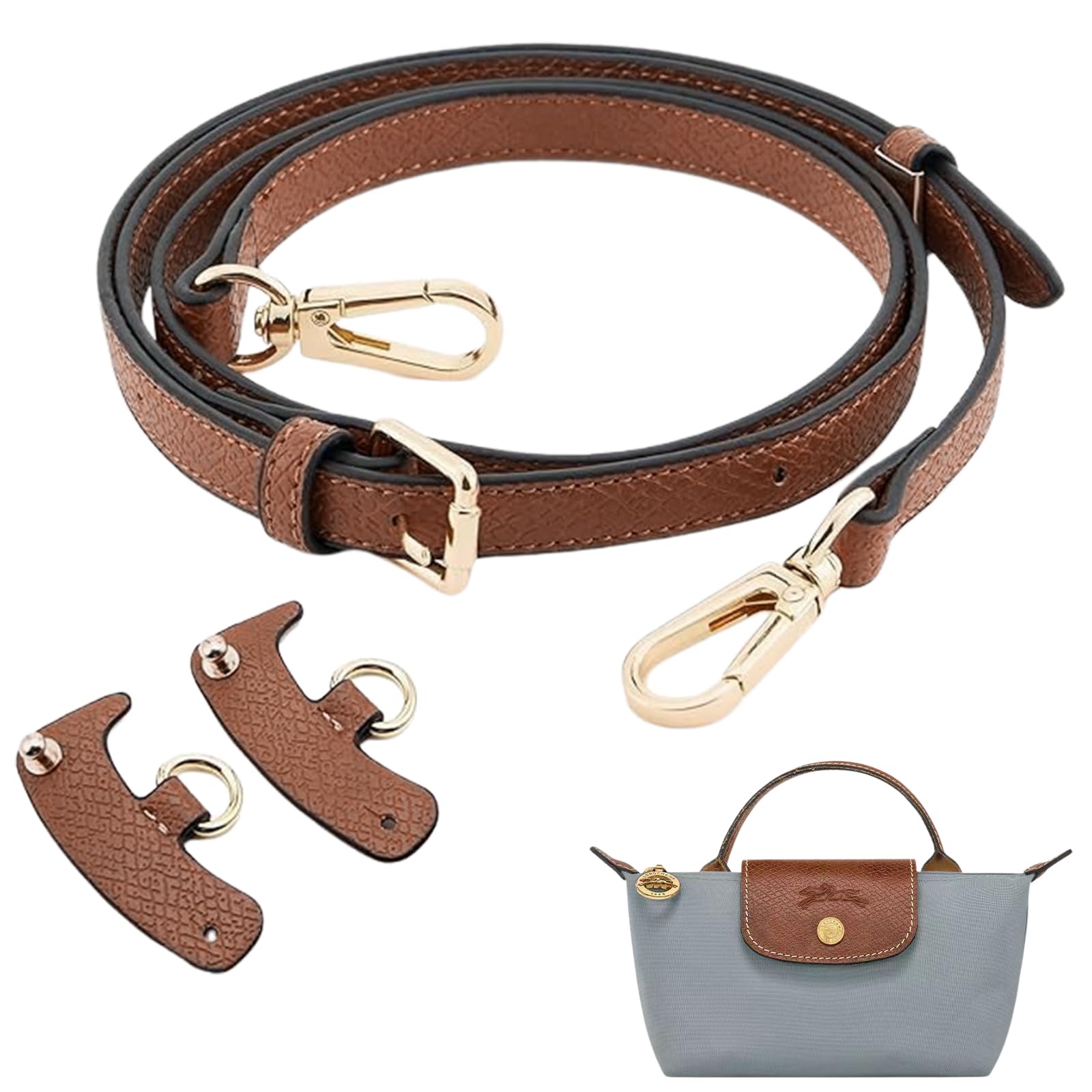 Amexo Schultergurt für Longchamp Tasche Damen, No-Punch Verstellbare Schultergurt für Taschen Schulterriemen Leder mit 2 Stück Schultergurtadapter für Crossbody Bag Handtaschengurt von Amexo