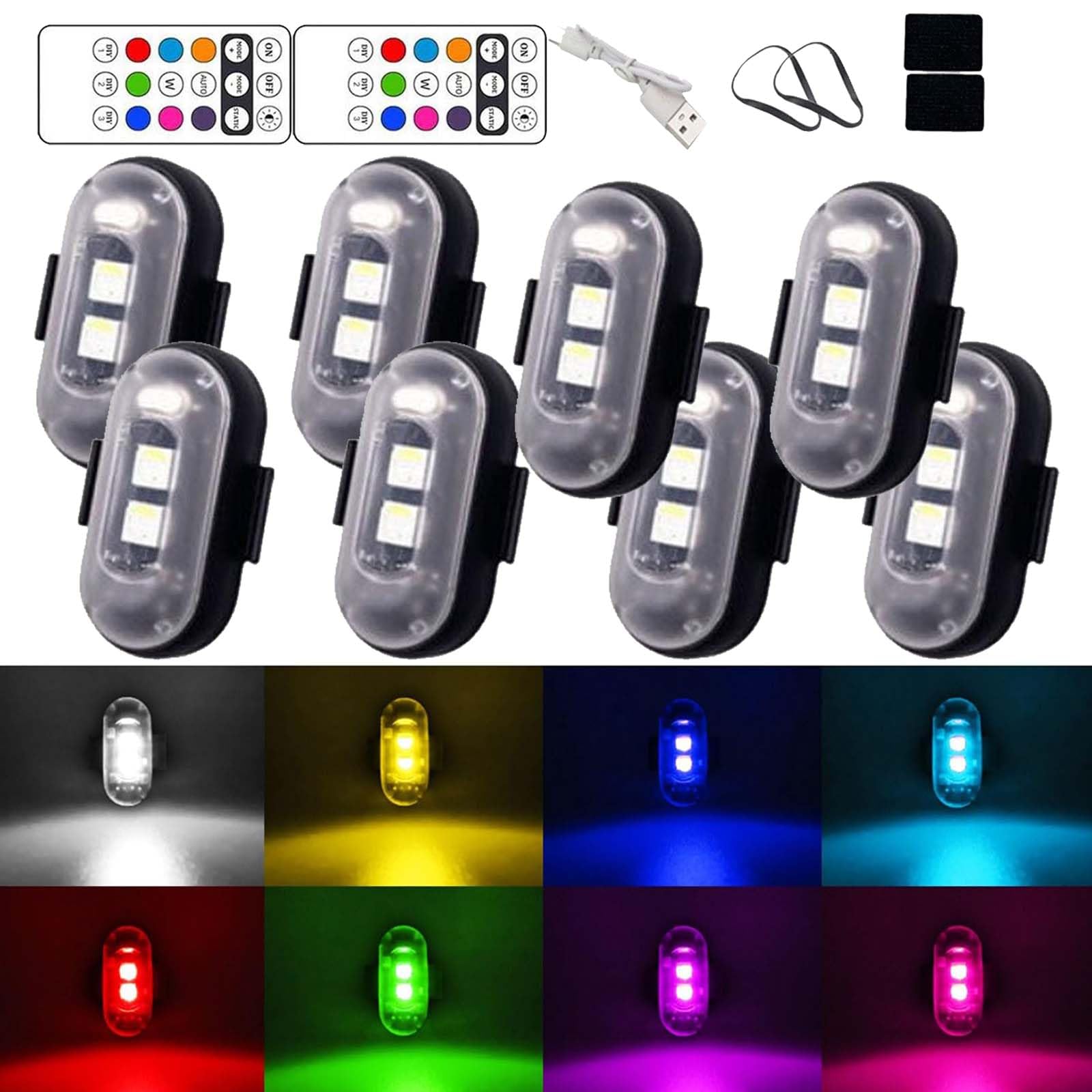 Remote Control Strobe Light, Summer Led Lights for Car, Wireless Led Strobe Lights with Remote Control, Wireless Remote Control Led Lights for Car, Waterproof Anti-Collision Led Lights (8PCS) von Amiweny