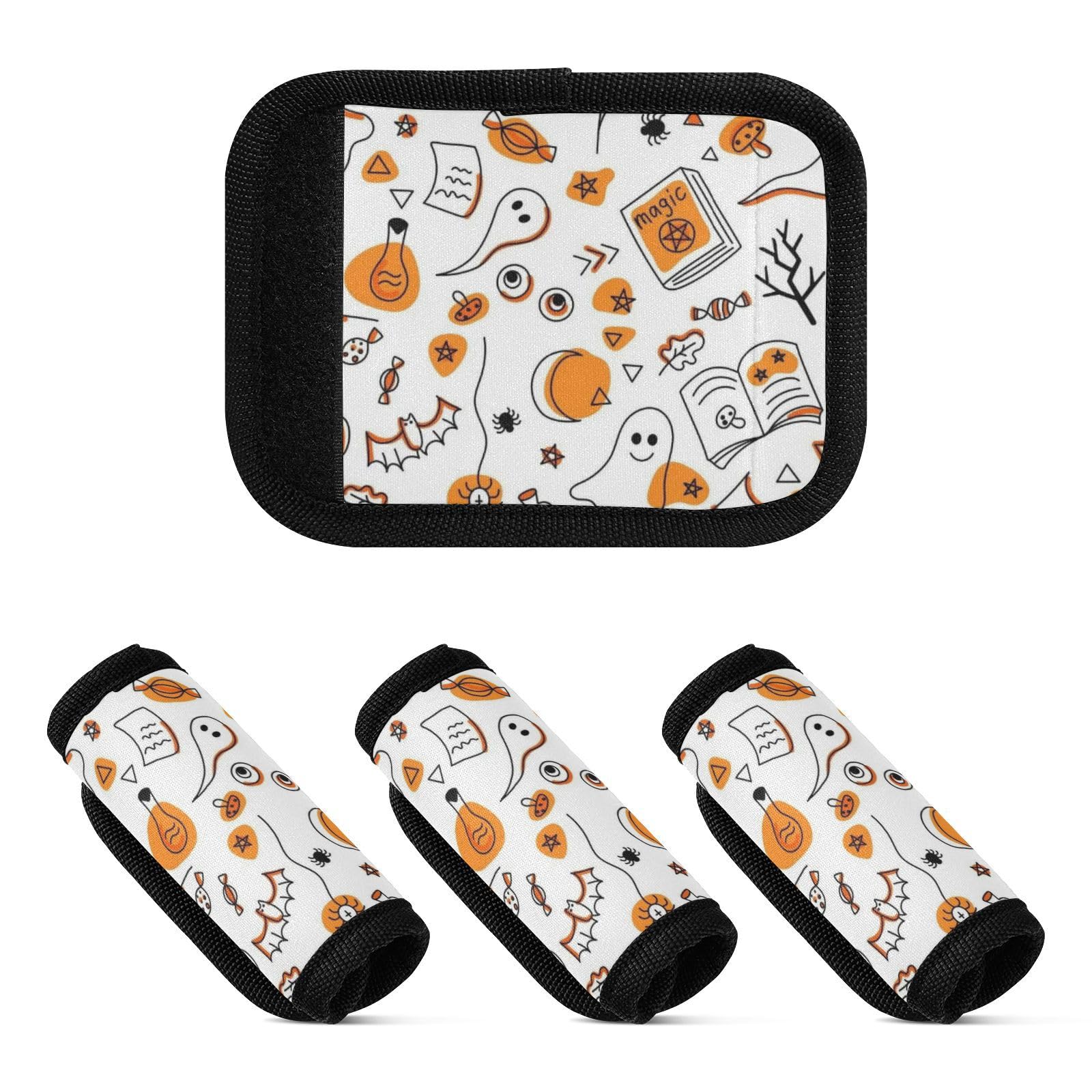 Gepäckgriffbandagen für Halloween, böser Kürbis, weich, bequem, Kofferabdeckung, Gepäck für Tasche, Rucksack, Gepäck, Orange, 4 Stück von Amooorous