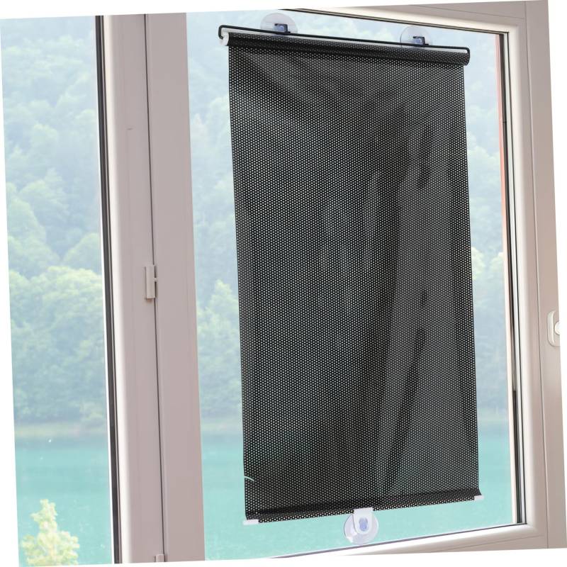 Amosfun Jalousien Mit Saugnapf Bildrollos Auto Beläge Fensterläden Temporäre Jalousien rutschfeste Badematte Fensterrollo Rollläden Für Türen Stange Kabellos Netz Black PVC-kunststofffolie von Amosfun