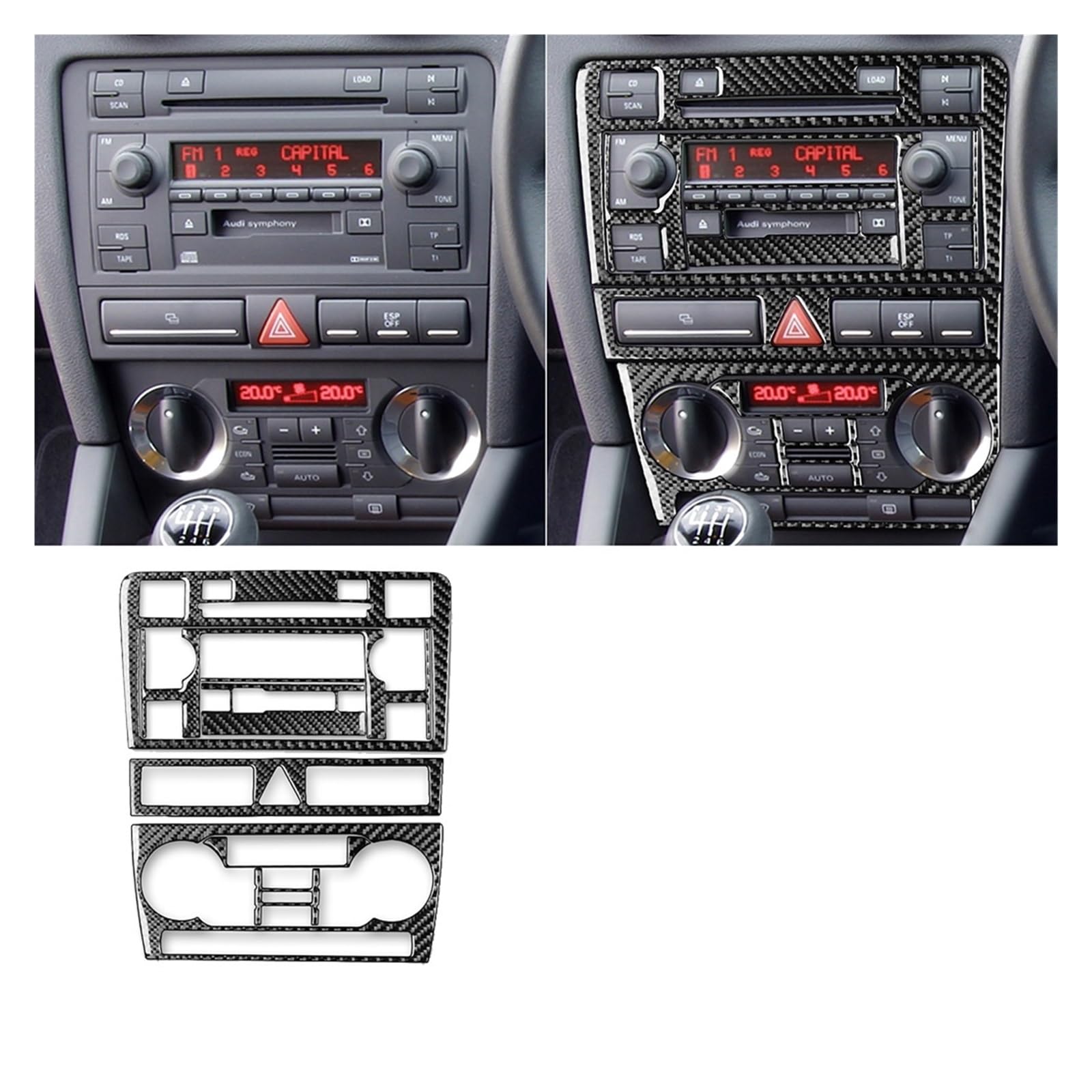 Interieur Zubehör Für A3 S3 8P 2006 2007 Zentrale AC Radio CD Navigation Panel Set Trim Abdeckung Carbon Fiber Auto Innen zubehör Aufkleber Autozubehör(G Black) von Amxaqjc