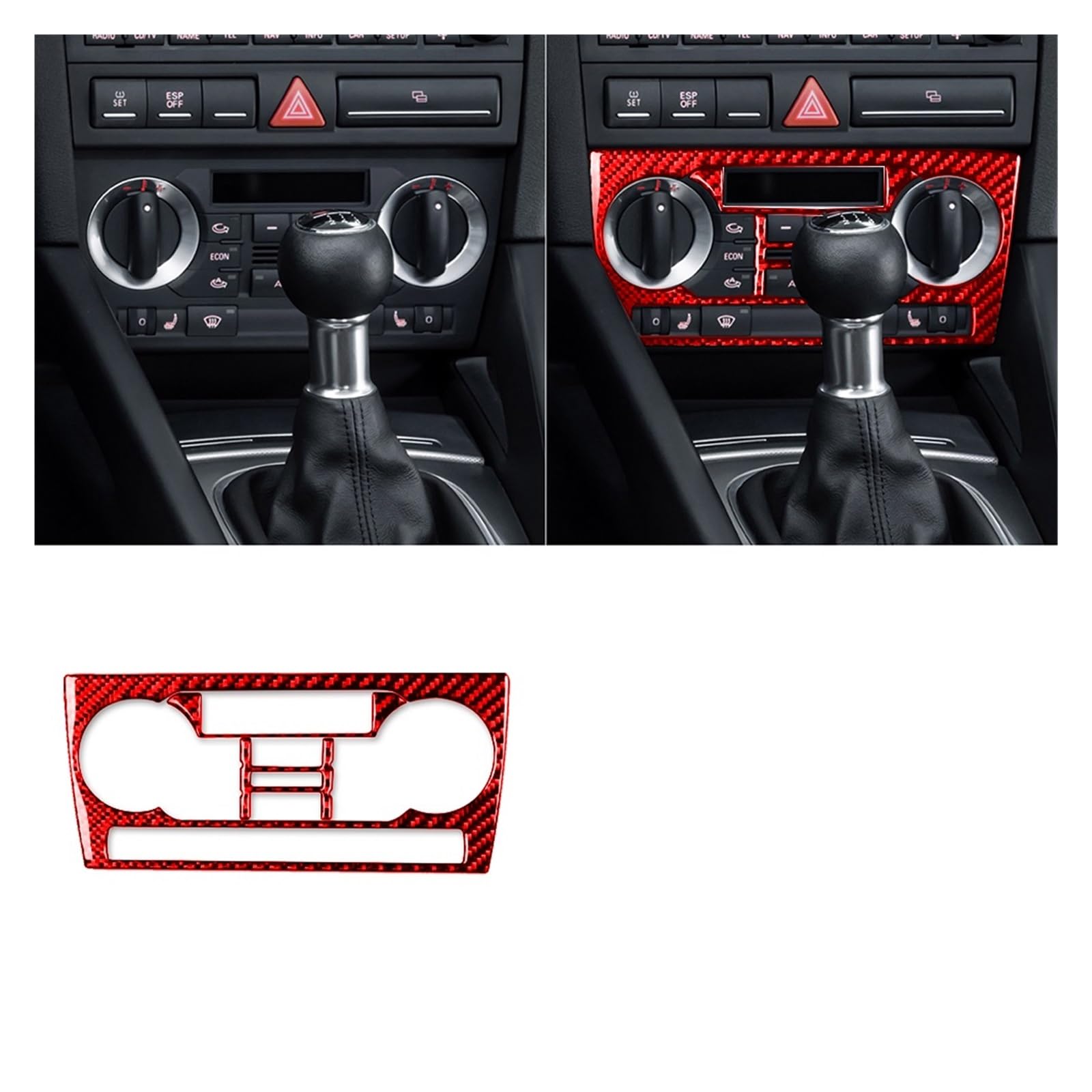 Interieur Zubehör Für A3 S3 8P 2006 2007 Zentrale AC Radio CD Navigation Panel Set Trim Abdeckung Carbon Fiber Auto Innen zubehör Aufkleber Autozubehör(K Red) von Amxaqjc