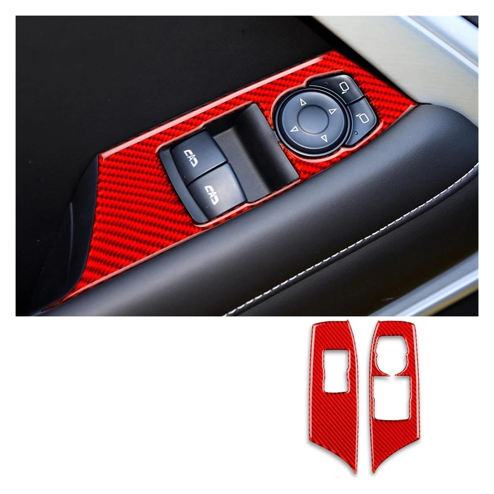 Interieur Zubehör Für Chevrolet Für Camaro 2016 2017 2018 2019 LHD Red Carbon Fiber Auto Fensterheber Schalter Taste Panel Abdeckung Aufkleber Autozubehör(Red RHD) von Amxaqjc