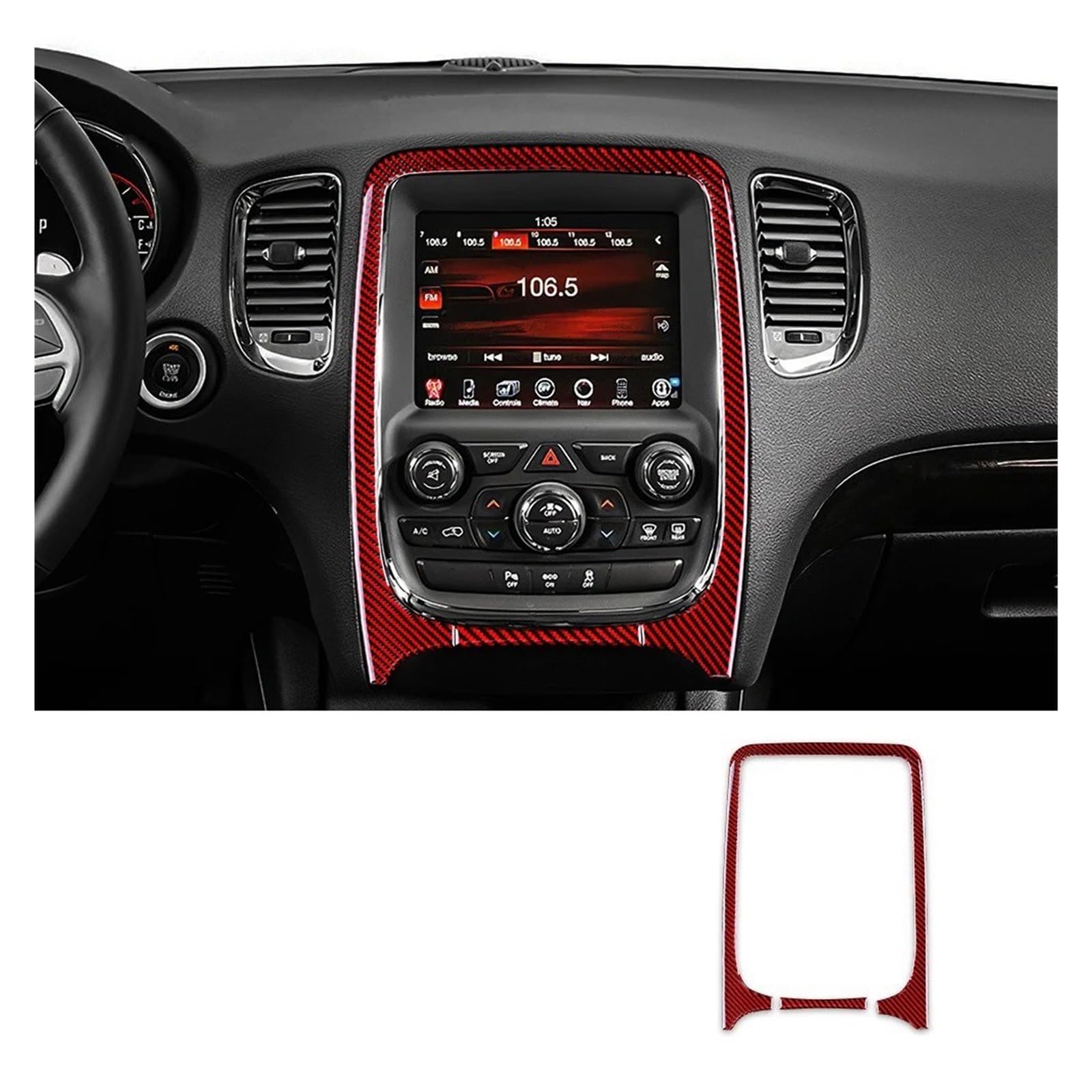 Interieur Zubehör Für Dodge Für Durango 2014 2015 2016 2017 2018 2019 2020 Carbon Fiber Zentrale Bedienfeld Navigation Auto Abdeckung Innen Trim Autozubehör(Black With Red) von Amxaqjc